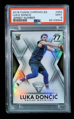 2018 Luka Doncic Panini Chronicles #450 Rookie Jersey Number /77 PSA 9